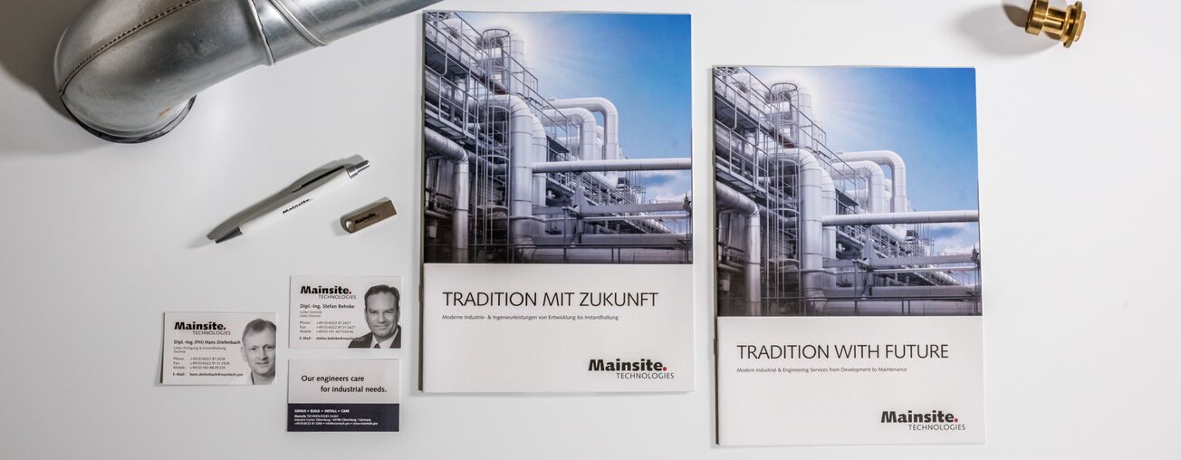 Übersicht über die Druckprodukte für deutsches Industrie Unternehmen Mainsite TECHNOLOGIES in Obernburg am Main