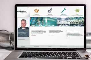 Mobile Webseite dargestellt auf einem Apple Mac Book Pro - maintech.pro - für deutsches Industrie Unternehmen Mainsite TECHNOLOGIES in Obernburg am Main