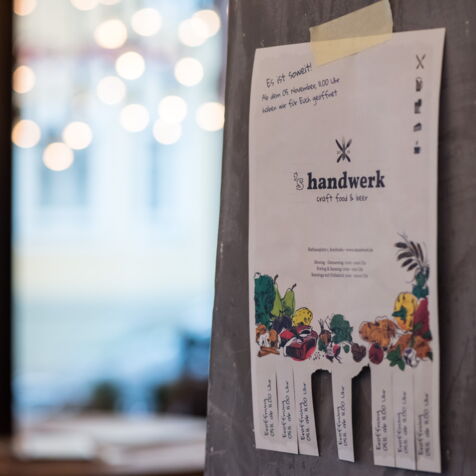 Abreißzettel für Guerrilla Marketingaktion der Neueröffnung des Szene Lokals ’s handwerk in Sonthofen